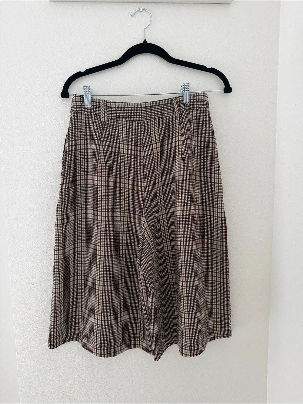 Zara Tan and Black Plaid A-Line Button-Front Skirt